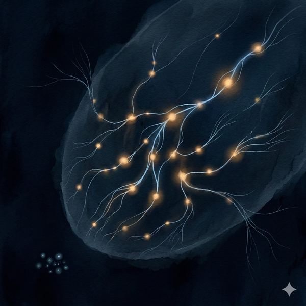 Vast bioluminescent organism with amber nodes