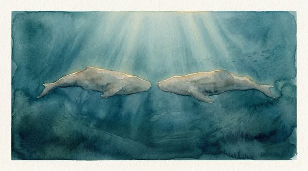 Two bull sharks moving together through golden-lit water