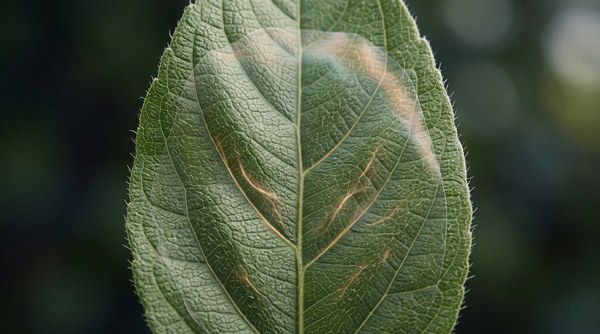 A living leaf carrying a transparent sensing film with a faint warm signal inside