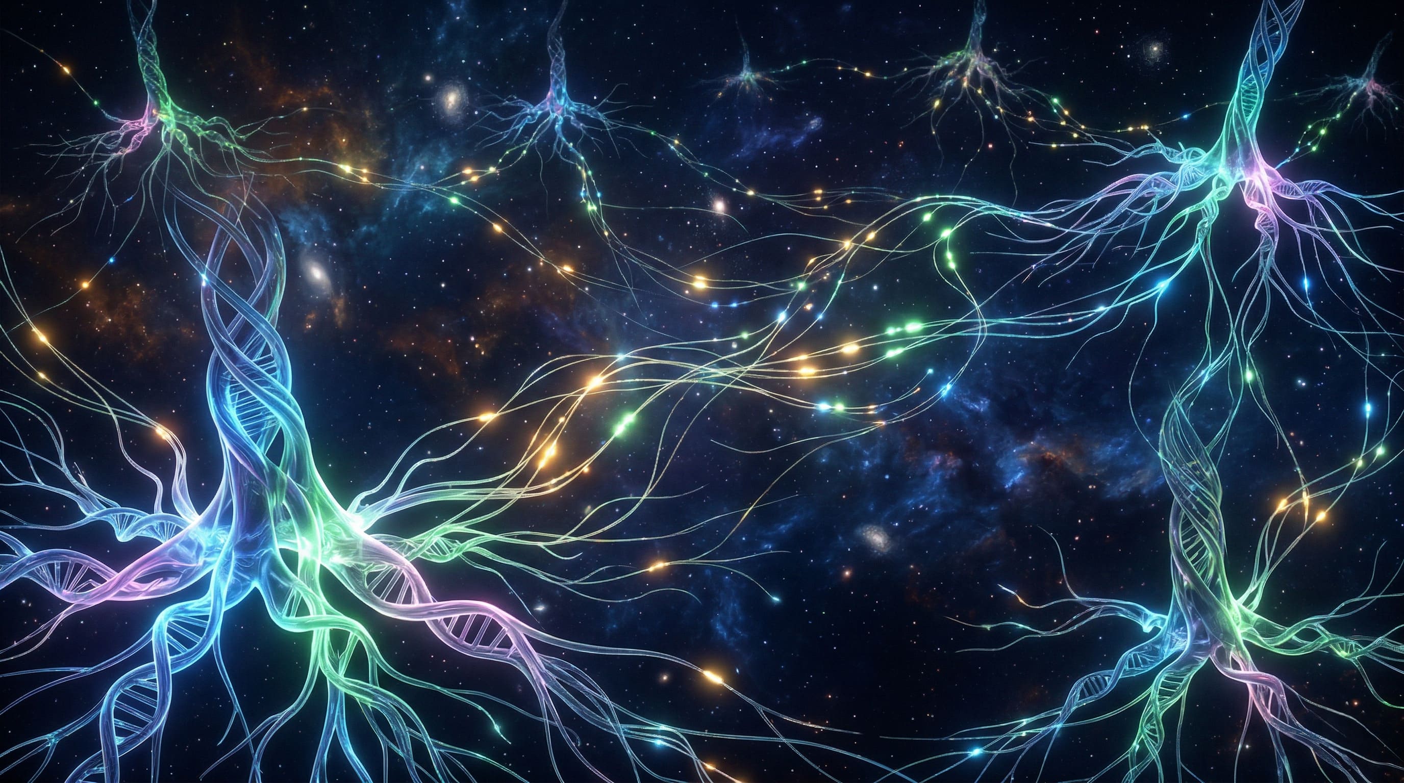 A cosmic mycelial network of glowing DNA strands
