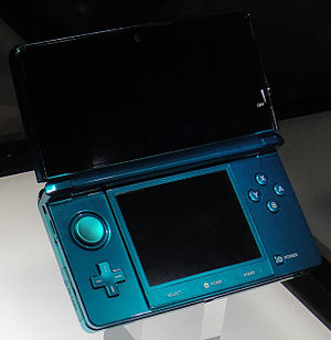 Blue Nintendo 3DS on display in Nintendo booth...