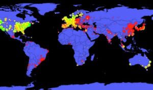 In the image, the ‘mapa de la investigación’ mundial elaborado por los autores.