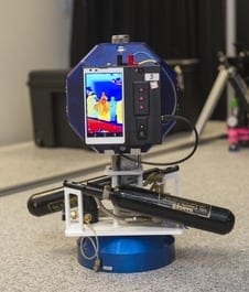 NASA Ames' Smart SPHERES, a Synchronized Position Hold, Engage, Reorient Experimental Satellites (SPHERES) equipped with Google's Project Tango smartphone. Image Credit: NASA Ames / Eric James