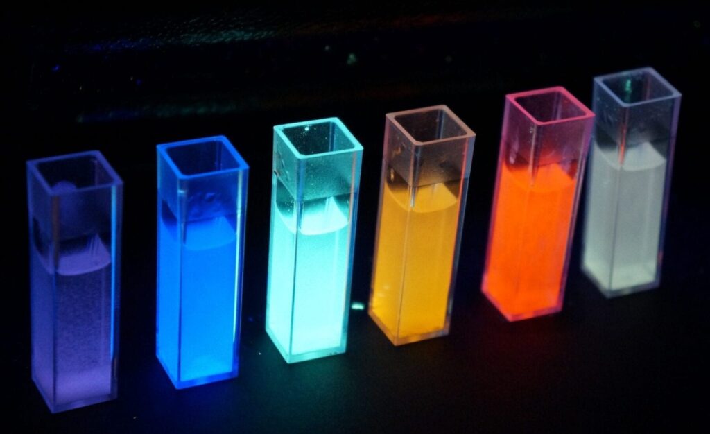 A new way to make white and colorful LEDs is more Earth-friendly than existing methods. Credit: American Chemical Society