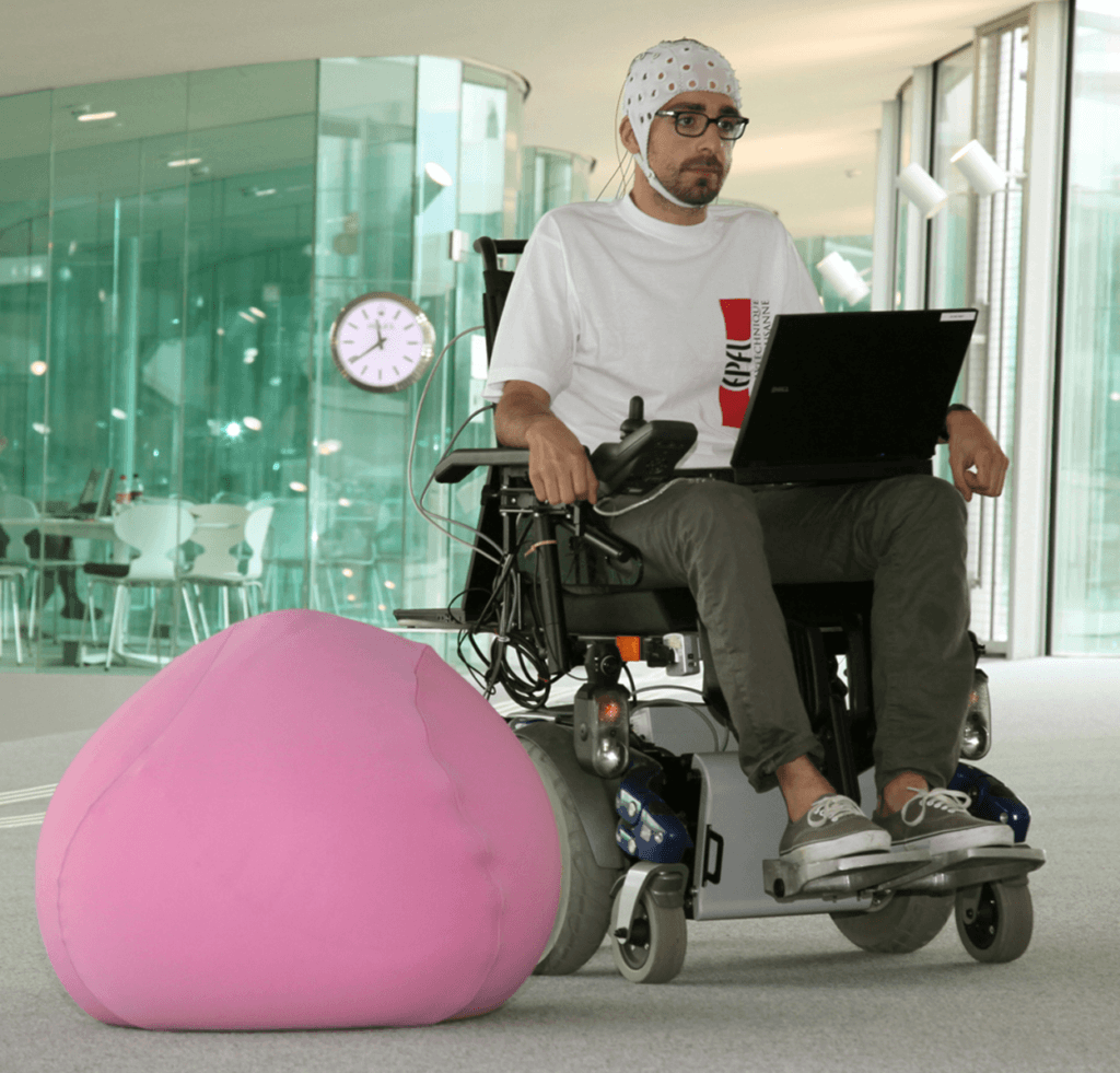 Users can drive this brain-controlled wheelchair reliably and safely over long periods of time thanks to the incorporation of “shared control” techniques. This wheelchair illustrates the future of intelligent neuroprostheses.