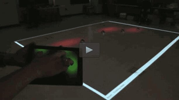 Controlling swarms of robots with a finger