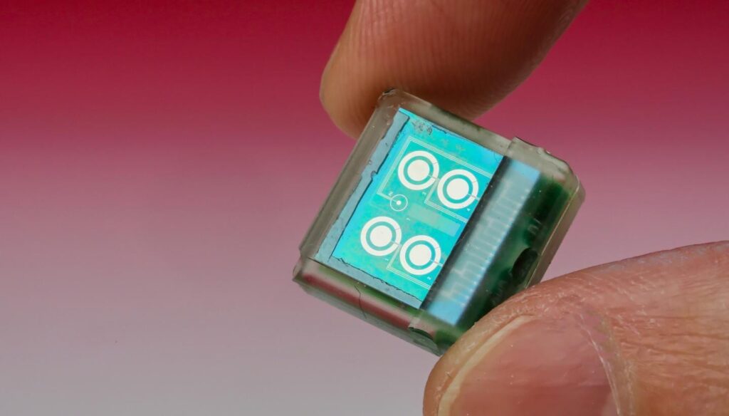 This biosensing chip has been created by researchers in EPFL's Integrated Systems Laboratory. CREDIT Alain Herzog / EPFL