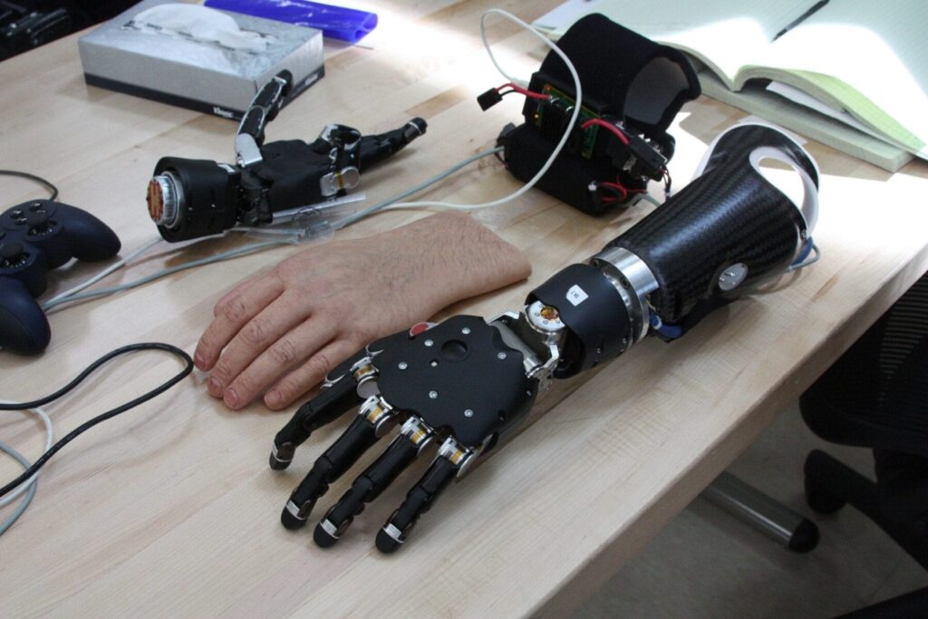 The Modular Prosthetic Limb (MPL) was developed as part of a four-year program by the Johns Hopkins Applied Physics Laboratory, along with Walter Reed National Military Medical Center and the Uniformed Services University of the Health Sciences. The brain-controlled prosthetic has nearly as much dexterity as a natural limb, and allows independent movement of fingers. The MPL was used by wounded warriors at the Walter Reed National Military Medical Center for the first time Jan. 24, 2012. (U.S. Navy photo by Sarah Fortney/Released)