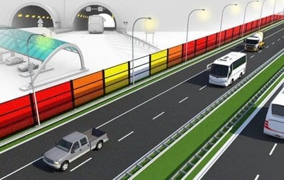 Start of test with solar energy generating noise barriers alongside highway