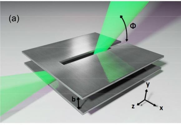 Covering all the angles Terahertz waves leak out of a small slit in the antenna at different angles, depending on frequency. The receiver can be tuned to select one angle, plucking a single data channel from a stream containing many channels. Mittleman lab/Brown University