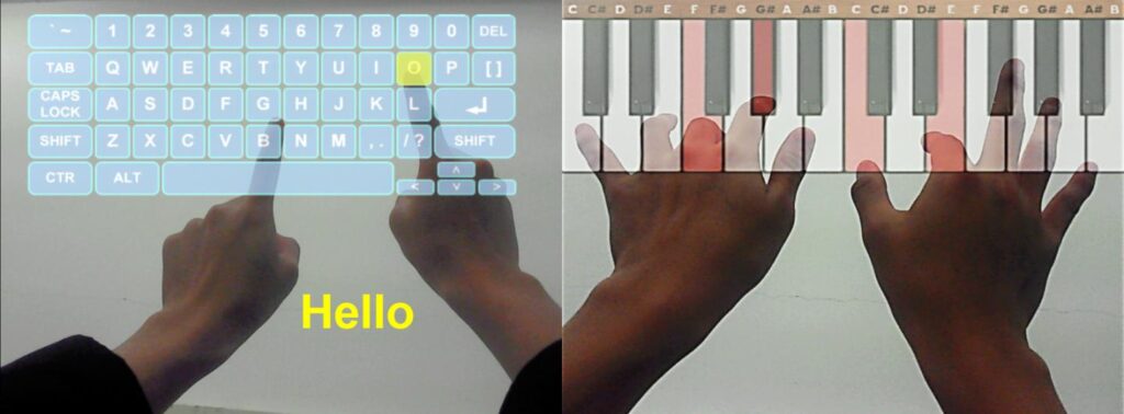 IMAGE: K-GLASS 3 CAN DETECT HANDS AND RECOGNIZE THEIR MOVEMENTS TO PROVIDE USERS WITH SUCH AUGMENTED REALITY APPLICATIONS AS A VIRTUAL TEXT OR PIANO KEYBOARD. view more CREDIT: KAIST
