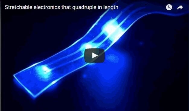 Stretchable electronics that quadruple in length