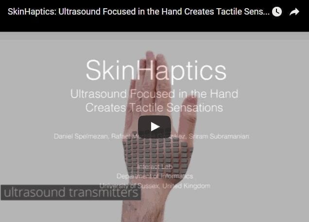 SkinHaptics: Ultrasound Focused in the Hand Create Tactile Sensation