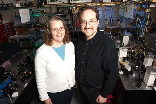 Kristan Corwin, left, and Brian Washburn, both associate professors of physics at Kansas State University, have invented a new patented class of lasers.