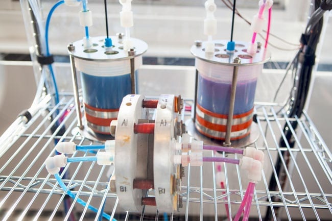 Flow battery stores energy in nontoxic, noncorrosive aqueous solutions - could last more than a decade