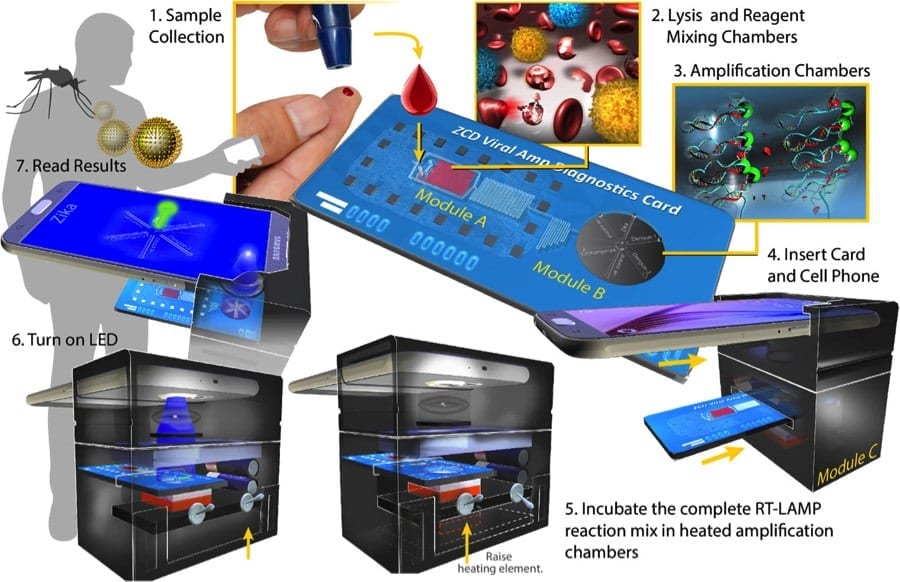 Detecting pathogens with a normal smartphone and an integrated lab-on-a-chip at point-of-care