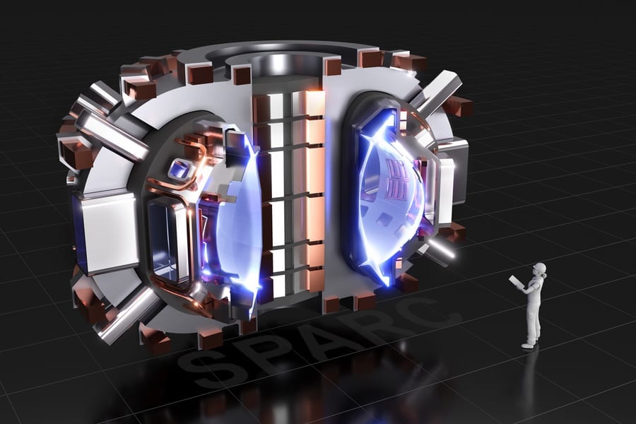 The image shows a cutaway rendering of SPARC, a compact, high-field, DT bruning tokamak, currently under design by a team from the Massachusetts Institute of Technology and Commonwealth Fusion Systems.  Its mission is to create and confine a plasma that produces net fusion energy.
Image: CFS?MIT-PSFC - - CAD Rendering by T. Henderson
