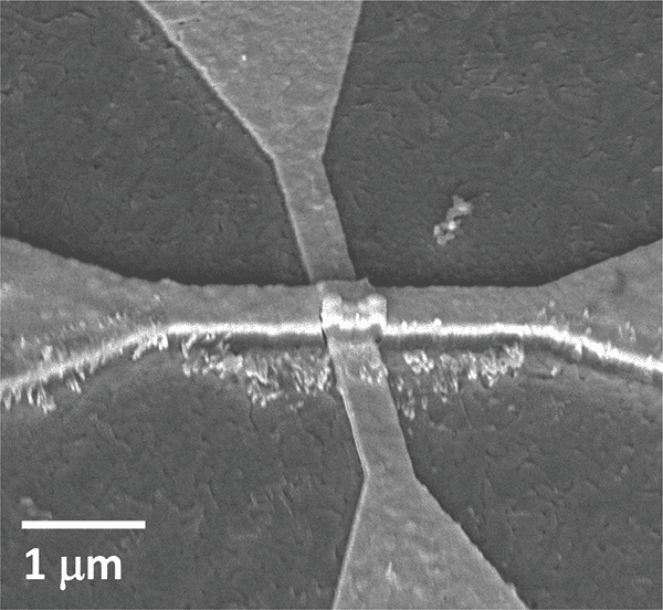 SEM image of the artificial neuron device. Images courtesy of Nature Nanotechnology