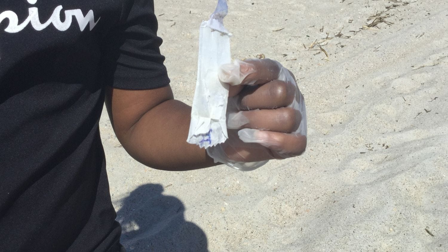 Students picked up trash at the beach in New Hanover County. Credit: Jenna Hartley