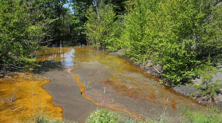 A new sensor could allow researchers to detect the rare earth element terbium from complex environmental samples, such as acid mine drainage — pictured here polluting a Pennsylvania stream. IMAGE: RACHEL A. BRENNAN, PENN STATE