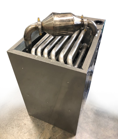 Oak Ridge National Laboratory researchers built a prototype natural gas furnace that uses acidic gas reduction technology to remove or trap potentially environmentally harmful emissions. Credit: ORNL, U.S. Dept, of Energy