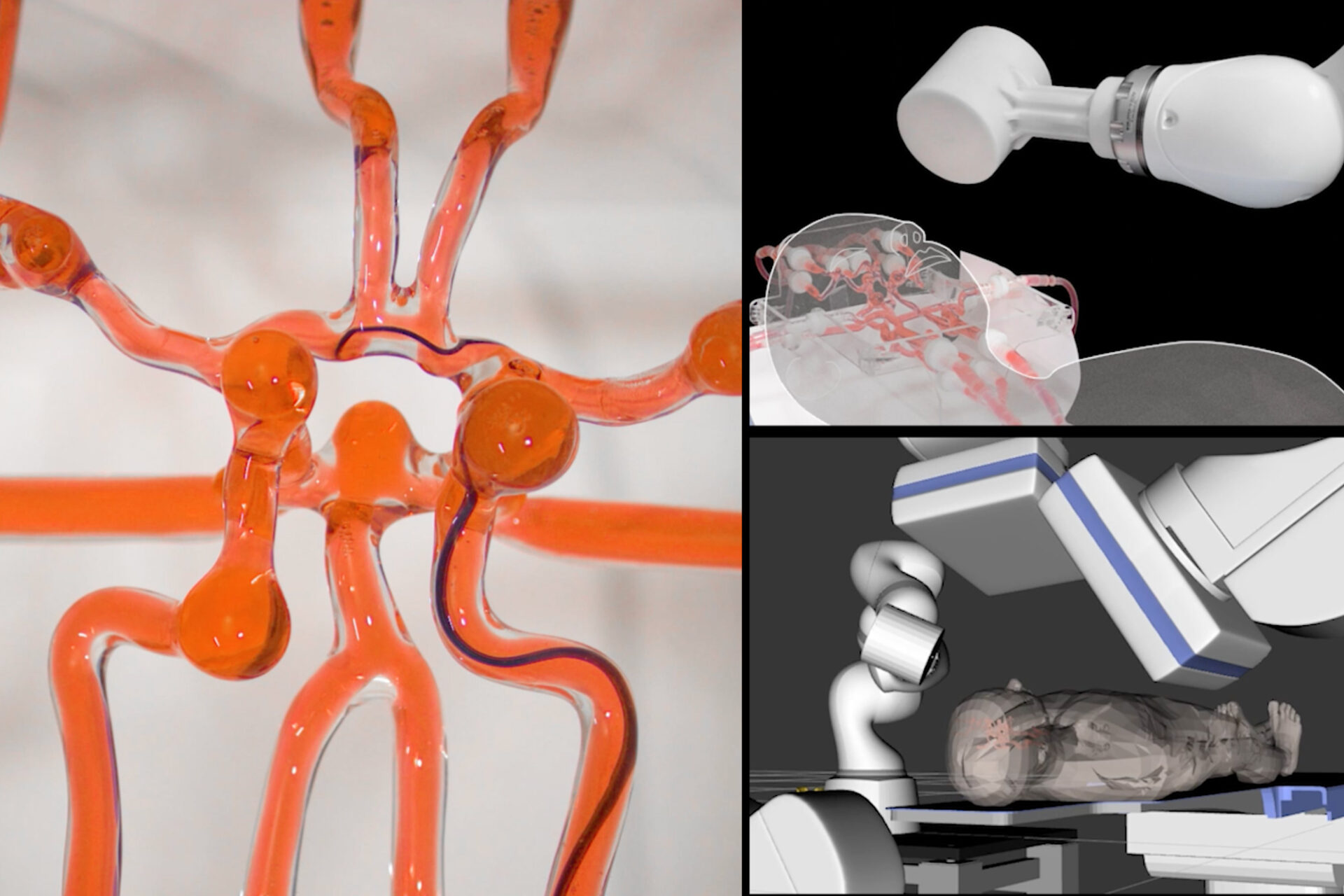 MIT engineers developed a telerobotic system to help surgeons remotely treat patients experiencing stroke or aneurysm. With a modified joystick, surgeons may control a robotic arm at another hospital to operate on a patient. Courtesy of the researchers
