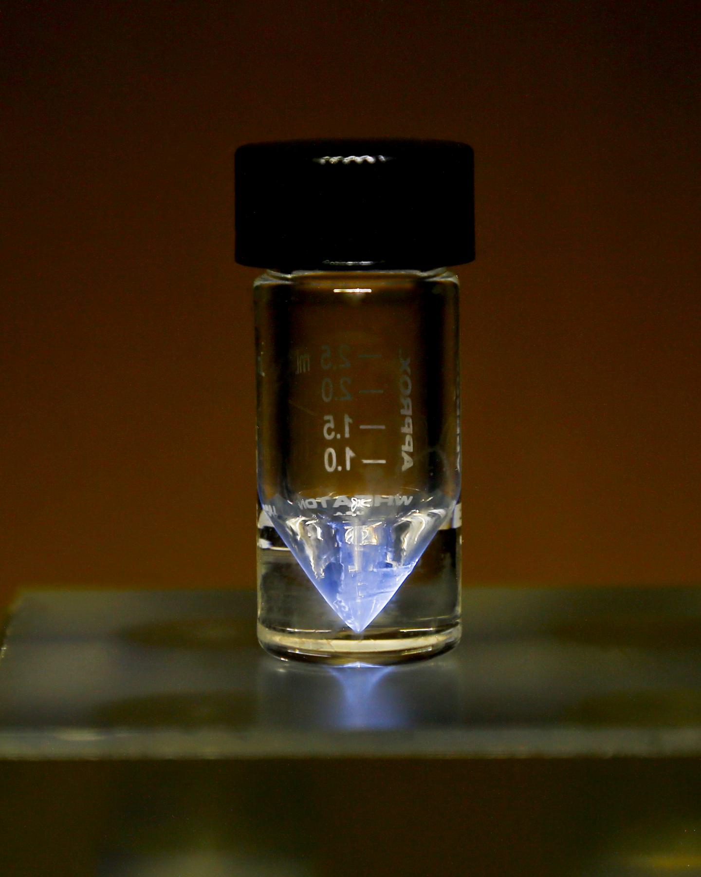 A vial of actinium-225, a potential "Goldilocks" of isotopes that's "just right" for fighting some tough cancers. (Credit: Photo courtesy of Oak Ridge National Laboratory and U.S. Dept. of Energy)