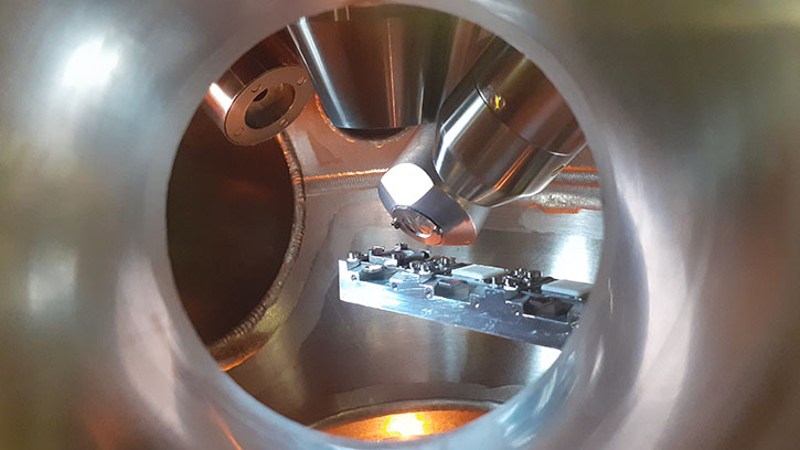Sample inside the analysis chamber of the X-ray photoelectron spectroscopy system at the Barcelona Research Center in Multiscale Science and Engineering