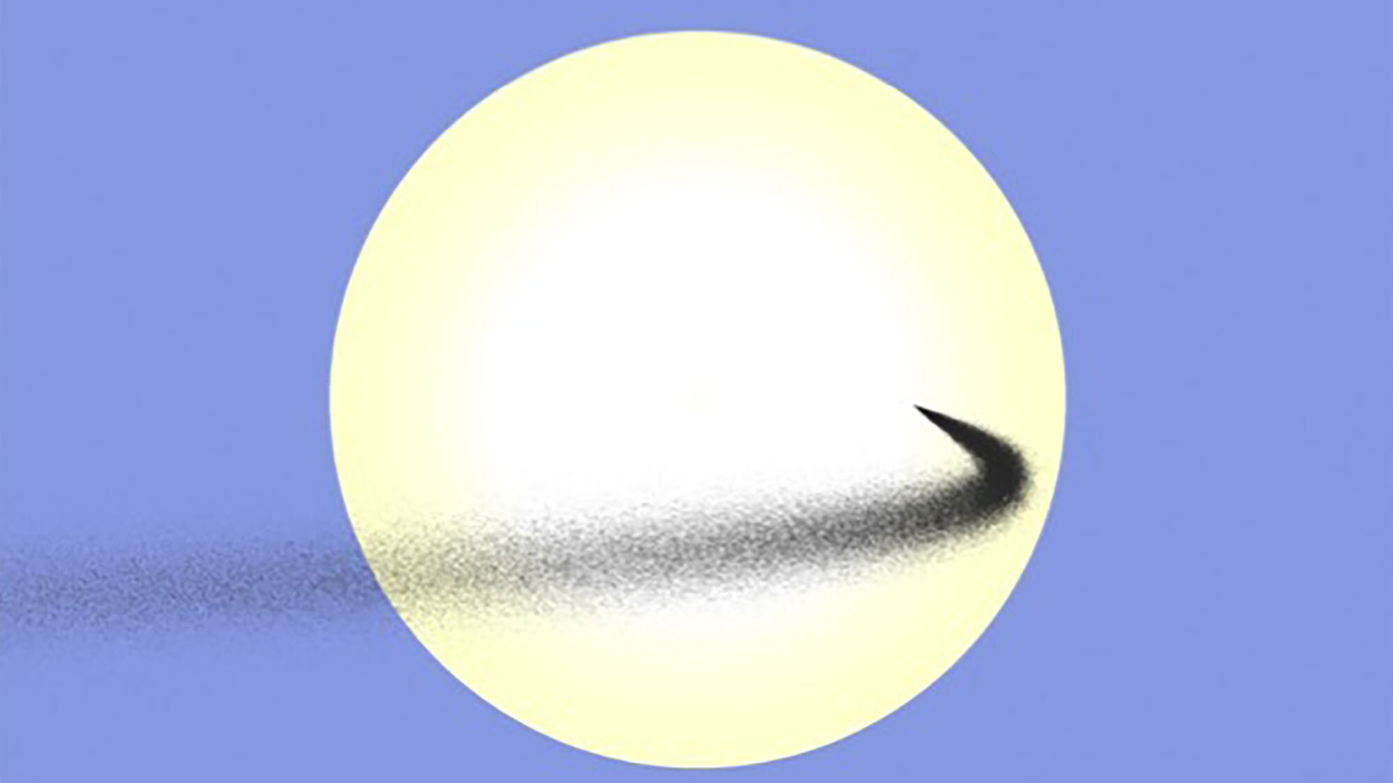 Simulated stream of dust launched between Earth and the Sun. This dust cloud is shown as it crosses the disk of the Sun, viewed from Earth. Streams like this one, including those launched from the Moon’s surface, can act as a temporary sunshade. CREDIT Credit: Ben Bromley/University of Utah