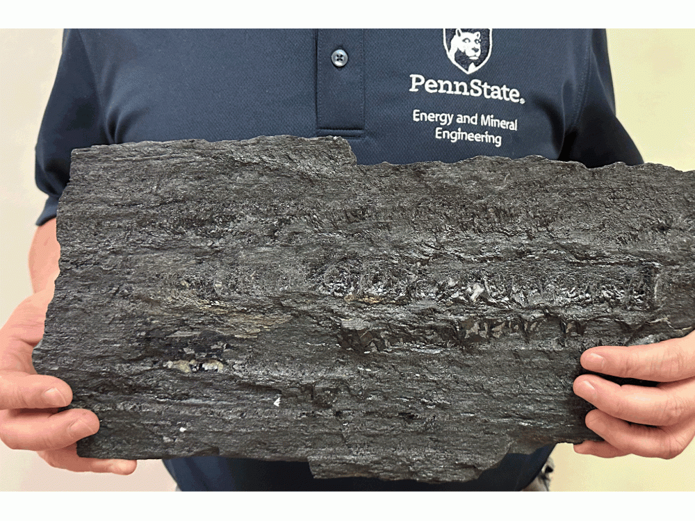 A Penn State researcher holds a large piece of coal. Credit: Penn State