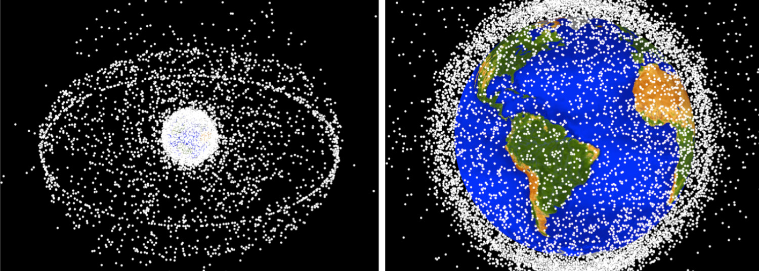 By 2010, the population of satellites and other objects in orbit around Earth has grown immensely. (Credit: NASA)