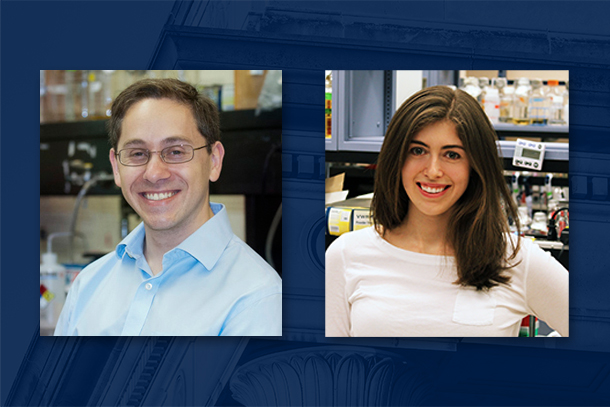 Howard Salis (left), associate professor of biological engineering, chemical engineering and biomedical engineering at Penn State, and Grace Vezeau (right), who earned a doctorate in biological engineering from Penn State in 2021, and Lipika Gadila (not pictured), who earned a bachelor of science in chemical engineering from Penn State in 2018, developed a low-cost approach to developing human biomarker sensors. Credit: Penn State