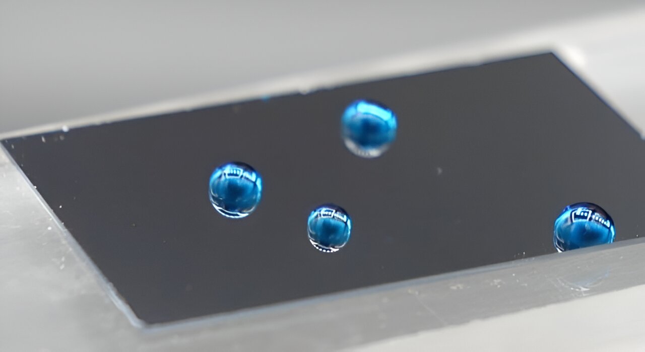 Droplets on a slippery surface [Credit: Isaac Gresham]