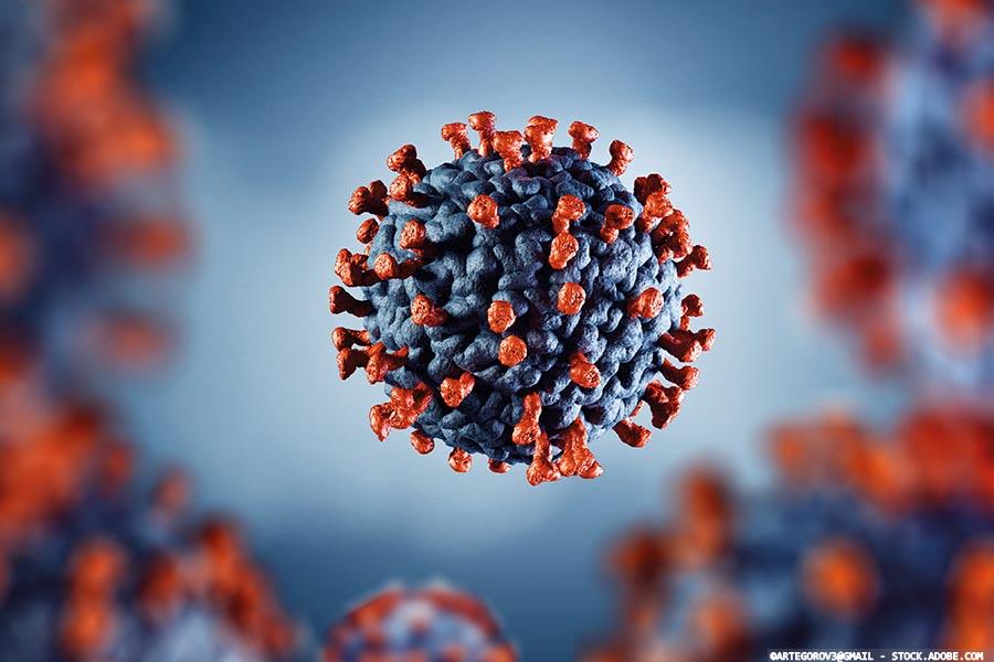 3D illustration of corona virus coronavirus COVID-2019 in microscope via Clinical Services Journal